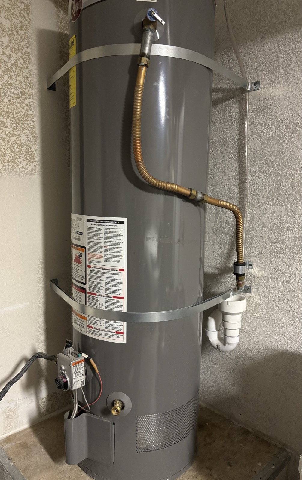 Gas water heater installation with new gas piping